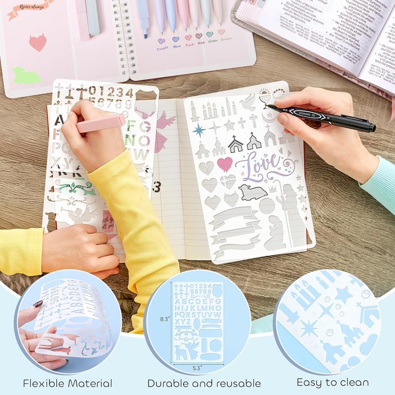 XKDOUS 45 قطعة من مستلزمات دراسة الكتاب المقدس، مجموعة أدوات دراسة الكتاب المقدس مع 12 قلم تمييز للكتاب المقدس بدون تسرب وشرائط، 6 أقلام، 6 علامات مرجعية، ملصق كتب الكتاب المقدس والمزيد، هدايا مسيحية للنساء - Image 4